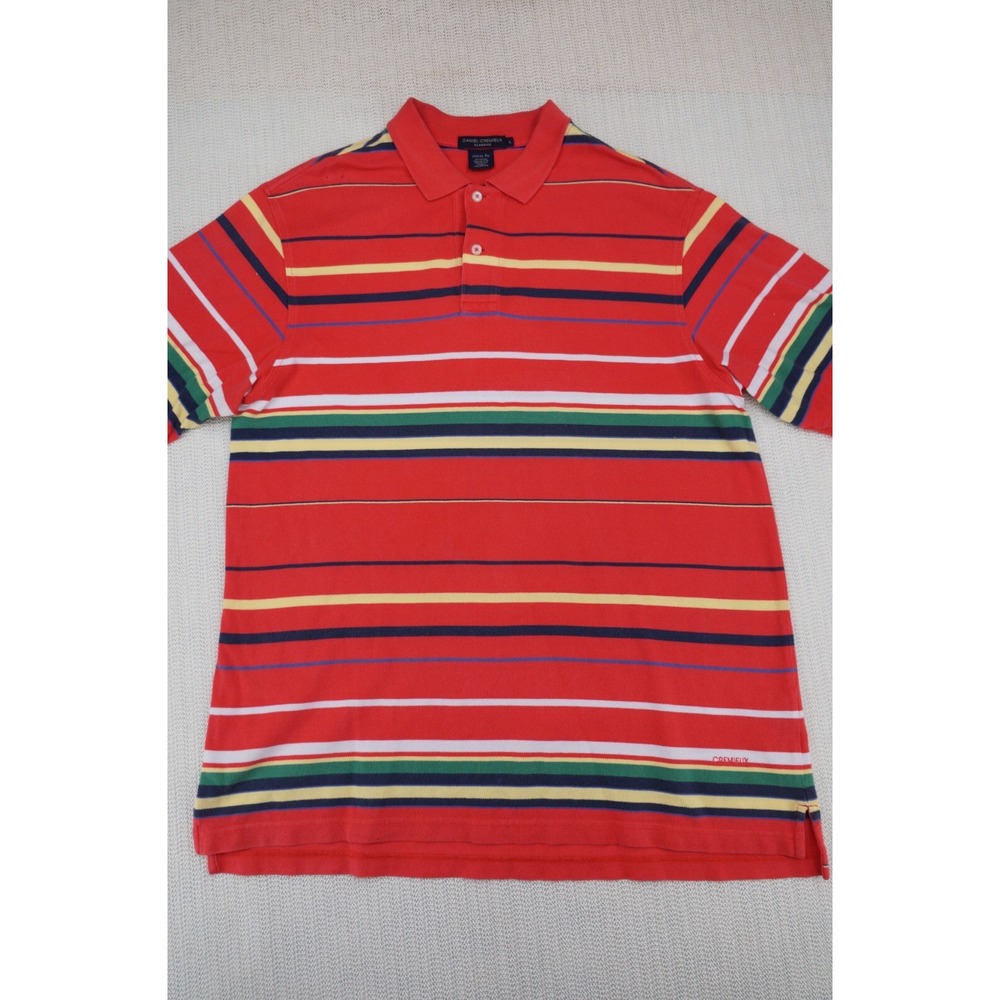 Daniel Cremieux Shirt Mens Large Red Yellow Striped Short Sleeve Classics Cotton
